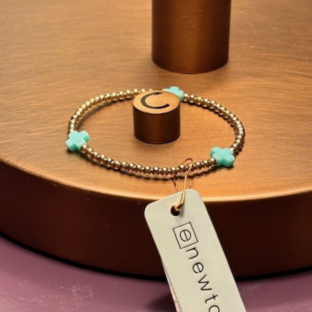 eNewton gold and mint signature cross beaded bracelet ~ 3mm  NEW W/TAG
